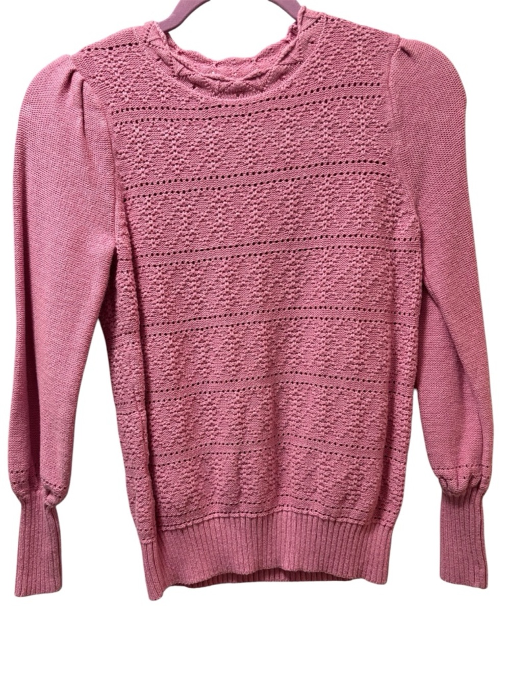 LOFT Pink Knit Lace-Pattern Sweater